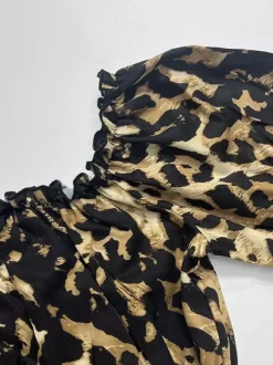 Two Piece Sets Leopard Leopard Print Daily Casual Strapless Long Sleeves Top Pant Set
