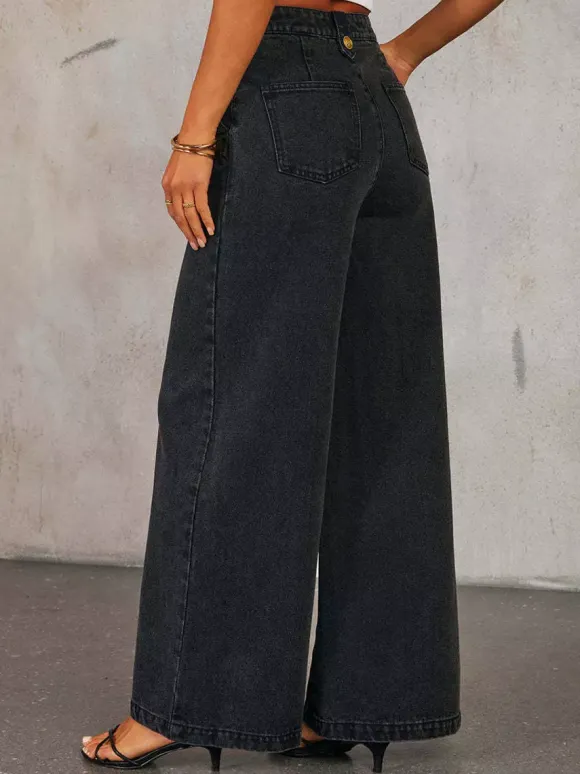 Two Piece Sets Pant Set Blue Elegant Party Buttons Denim Jewel Neck Sleeveless Sets