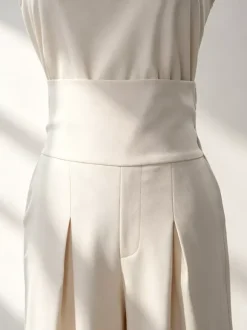 Two Piece Sets Pant Set Maxi Dresses Ecru White High Collar Sleeveless Elegant Sets