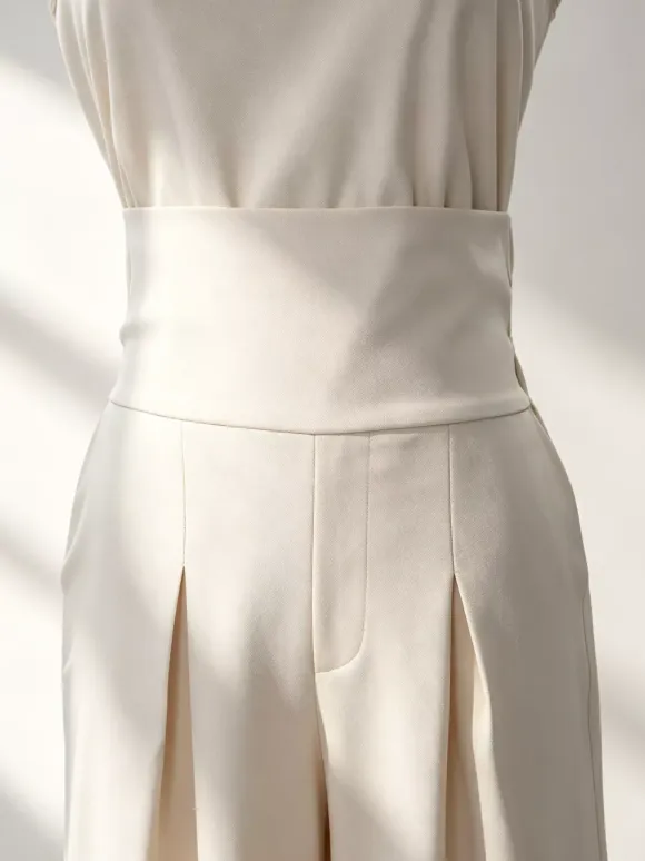 Two Piece Sets Pant Set Maxi Dresses Ecru White High Collar Sleeveless Elegant Sets