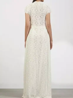 Two Piece Sets Pant Set Maxi Dresses White Resort Wear Jewel Neck Illusion Sleeves Short Sleeves Sets
