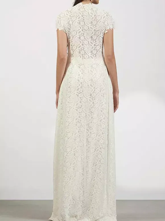 Two Piece Sets Pant Set Maxi Dresses White Resort Wear Jewel Neck Illusion Sleeves Short Sleeves Sets