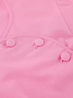 Two Piece Sets Pink Casual Buttons Street Wear Jewel Neck Short Sleeves Skirt Set