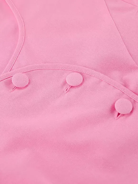 Two Piece Sets Pink Casual Buttons Street Wear Jewel Neck Short Sleeves Skirt Set
