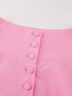 Two Piece Sets Pink Casual Buttons Street Wear Jewel Neck Short Sleeves Skirt Set