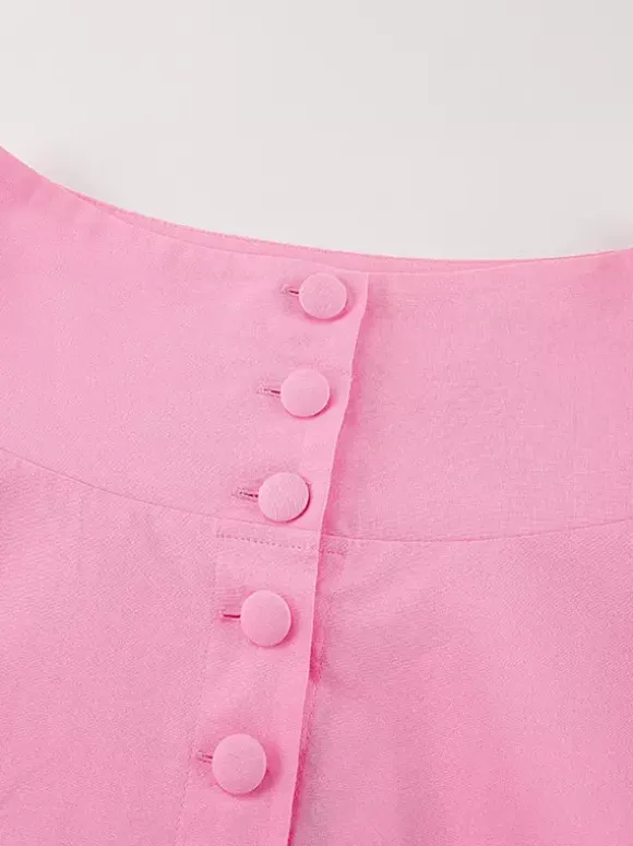 Two Piece Sets Pink Casual Buttons Street Wear Jewel Neck Short Sleeves Skirt Set