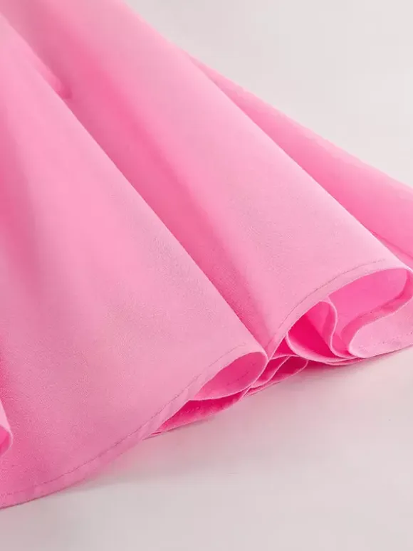 Two Piece Sets Pink Casual Buttons Street Wear Jewel Neck Short Sleeves Skirt Set