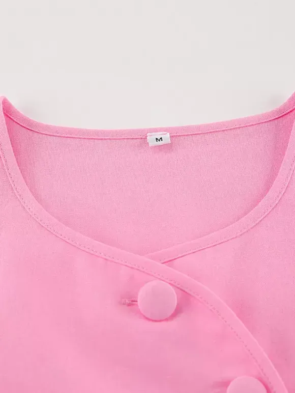 Two Piece Sets Pink Casual Buttons Street Wear Jewel Neck Short Sleeves Skirt Set