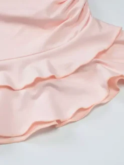 Two Piece Sets Pink Casual Ruffles Party Polyester Cowl Neck Sleeveless Skirt Set