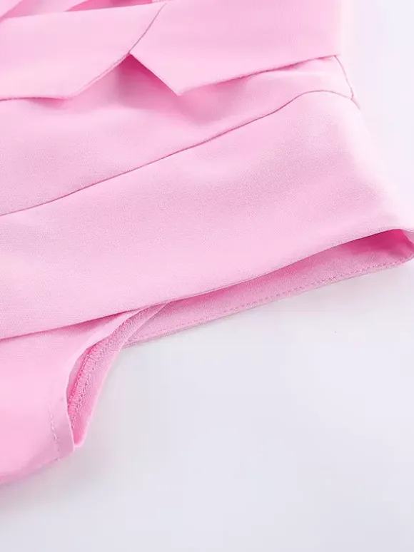 Two Piece Sets Pink Chic Daily Casual Turndown Collar Sleeveless Pant Set