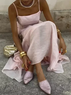 Two Piece Sets Pink Chic Daily Velour Straps Neck Sleeveless Backless Summer Top Skirt Sets