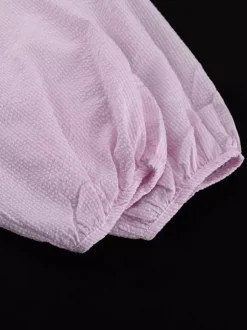 Two Piece Sets Pink Chic Stripes Daily Turndown Collar Lantern Sleeve Pant Set