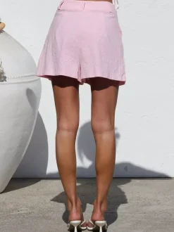Two Piece Sets Pink V-Neck Short Sleeves Top Pants Summer Sets