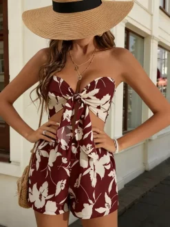 Two Piece Sets Red BeachLace Up Chic Strapless Backless Sleeveless Skirt Set