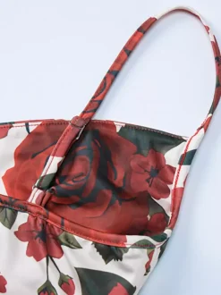 Two Piece Sets Red Casual Floral Print Street Wear Polyester Straps Neck Sleeveless Skirt Set