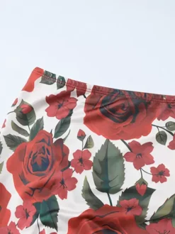 Two Piece Sets Red Casual Floral Print Street Wear Polyester Straps Neck Sleeveless Skirt Set