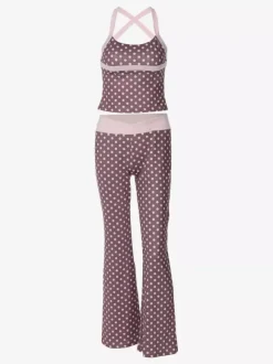 Two Piece Sets Red Polka Dot Daily Casual Straps Neck Sleeveless Chic Pant Set