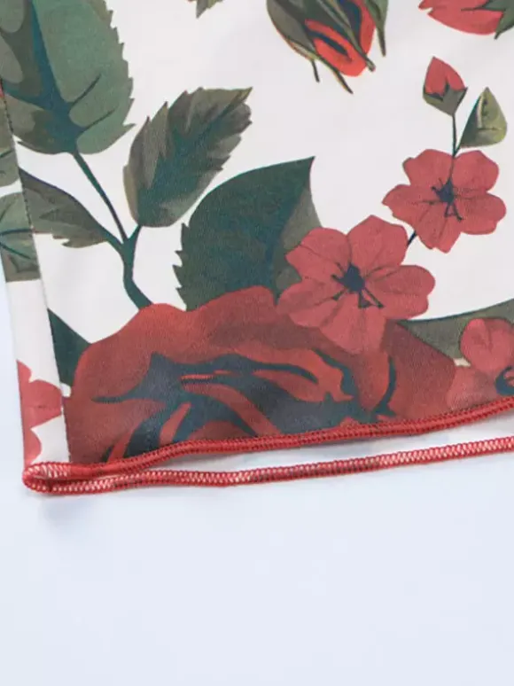 Two Piece Sets Red Sexy Floral Print Resort Wear Polyester Straps Neck Flower Sleeveless Skirt Set