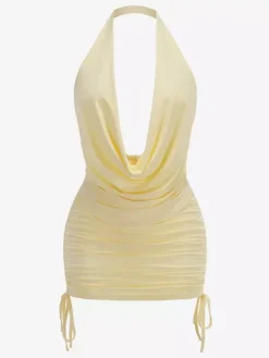 Two Piece Sets Skirt Set Mini Dresses Yellow Dating Casual Cowl Neck Sleeveless Sets
