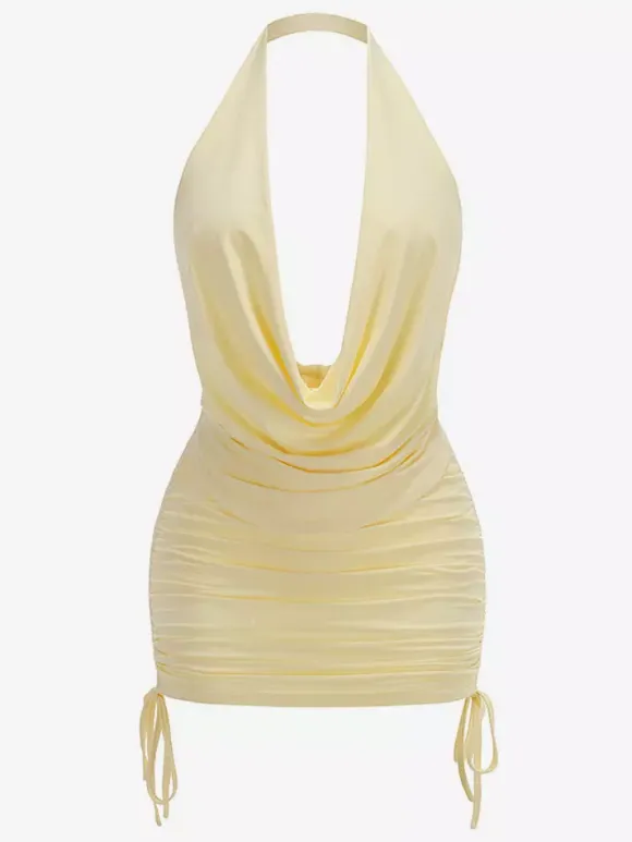 Two Piece Sets Skirt Set Mini Dresses Yellow Dating Casual Cowl Neck Sleeveless Sets