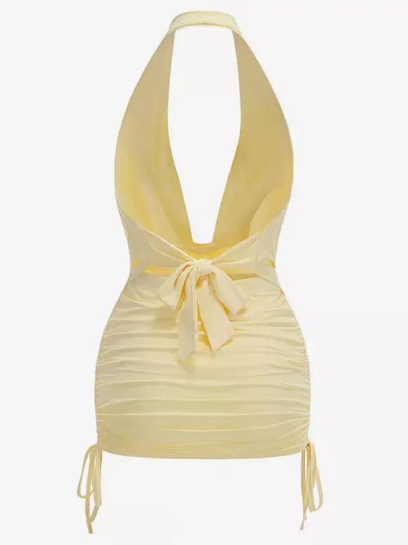 Two Piece Sets Skirt Set Mini Dresses Yellow Dating Casual Cowl Neck Sleeveless Sets