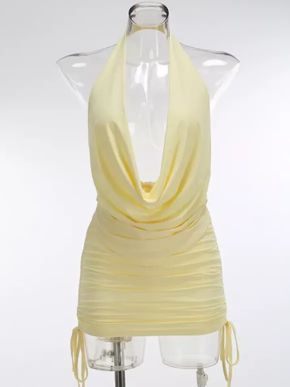 Two Piece Sets Skirt Set Mini Dresses Yellow Dating Casual Cowl Neck Sleeveless Sets