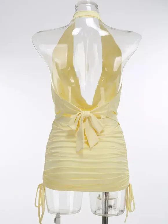 Two Piece Sets Skirt Set Mini Dresses Yellow Dating Casual Cowl Neck Sleeveless Sets