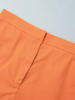 Two Piece Sets Skirt Set Orange Retro Buttons Resort Wear Linen V-Neck Sleeveless Sets