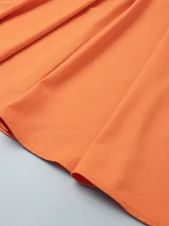 Two Piece Sets Skirt Set Orange Retro Buttons Resort Wear Linen V-Neck Sleeveless Sets