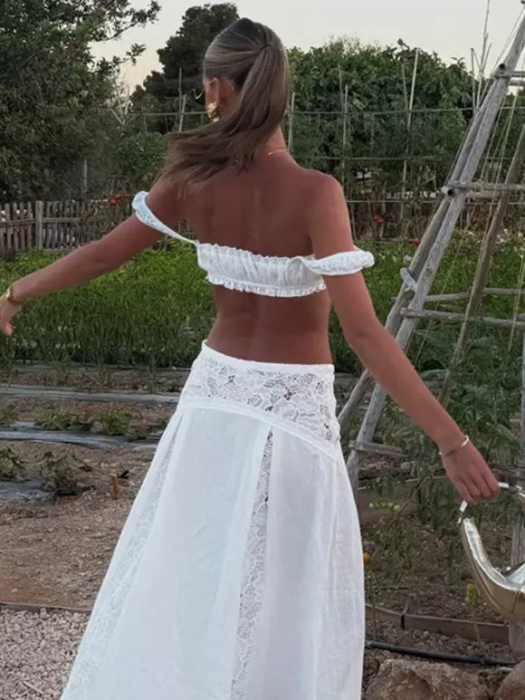 Two Piece Sets White Casual Cut Out Beach Shaping Sleeveless Skirt Set