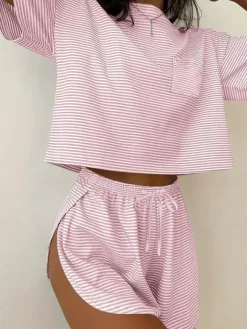 Two Piece Sets White Casual Printed Daily Casual Drawstring Jewel Neck T-Shirt Sleeves Short Sleeves Pant Set