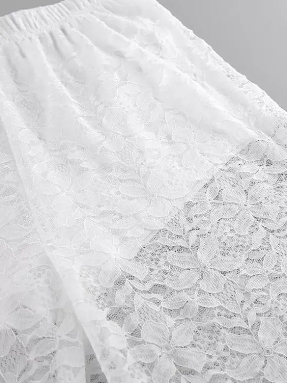 Two Piece Sets White Chic Daily Casual Lace Straps Neck Sleeveless Pant Set