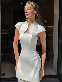 Two Piece Sets White Chic Lace Daily Casual Shaping Sleeveless Skirt Set