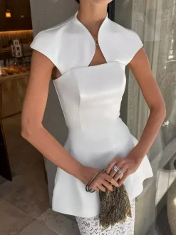 Two Piece Sets White Chic Lace Daily Casual Shaping Sleeveless Skirt Set
