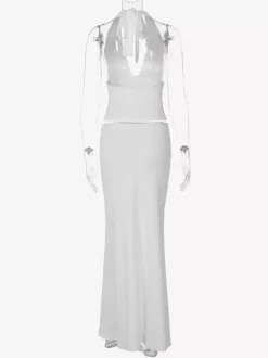 Two Piece Sets White Chic Lace Up Street Wear V-Neck Sleeveless Skirt Set