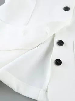 Two Piece Sets White Dating Buttons Chic Jewel Neck Sleeveless Skirt Set