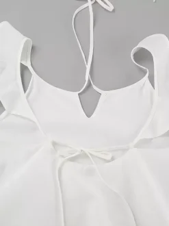 Two Piece Sets White Party Cotton Straps Neck Sleeveless Casual Pant Set