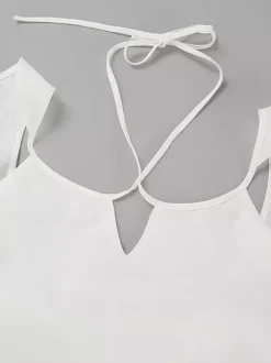 Two Piece Sets White Party Cotton Straps Neck Sleeveless Casual Pant Set