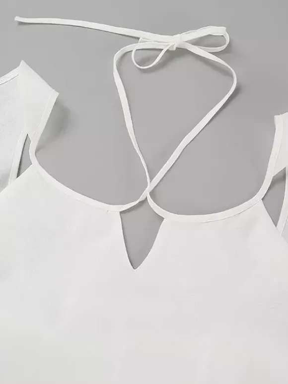 Two Piece Sets White Party Cotton Straps Neck Sleeveless Casual Pant Set
