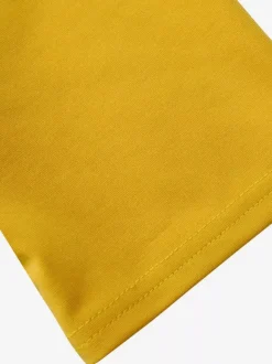 Two Piece Sets Yellow Casual Pleated Street Wear Polyester Jewel Neck Asymmetrical Short Sleeves Skirt Set