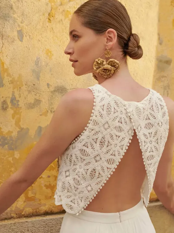 Two-piece wedding dress Boho wedding dress Chiffon Jewel Neck Two-piece With Train Backless Sleeveless