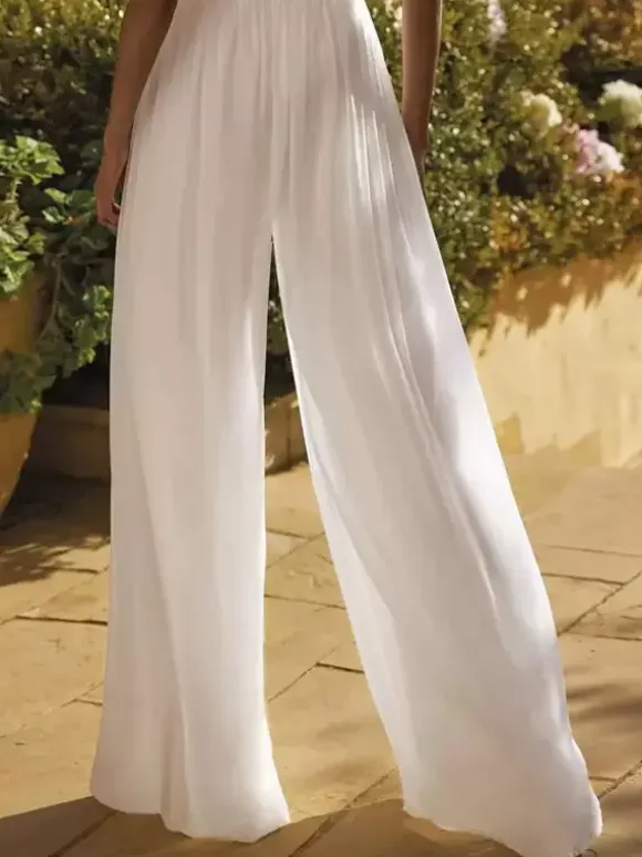 Two-piece wedding dress Chiffon Jewel Neck Two-piece Floor-Length Wedding Dress Functional Buttons Short Sleeves Floor Length