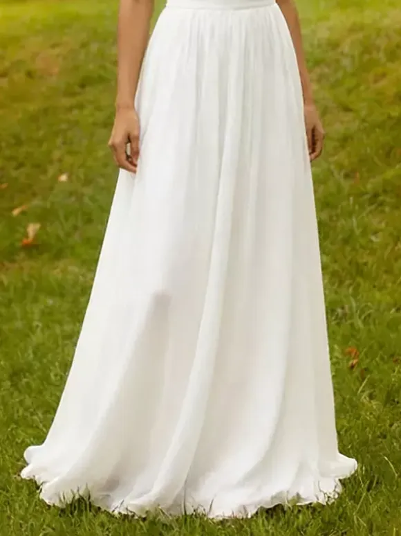 Two-piece wedding dress Chiffon V-Neck Two-piece With Train Wedding Dress Functional Buttons Short Sleeves Long