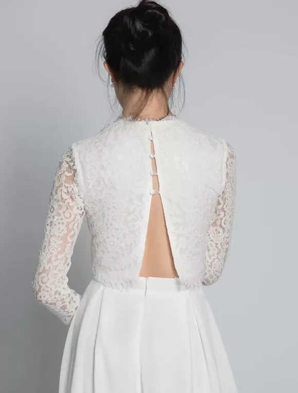 Two-piece wedding dress Chiffon High Collar Two-piece Floor-Length Backless Long Sleeves