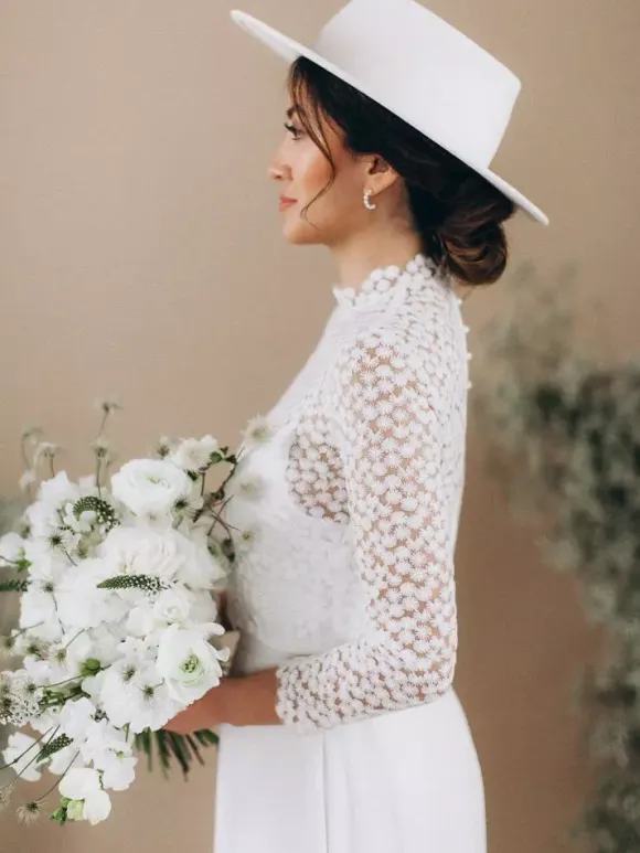 Two-piece wedding dress Chiffon Jewel Neck A-Line Sweep Backless Long Sleeves