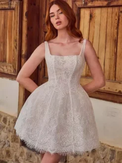 Two-piece wedding dress Satin Fabric Square Neck A-Line With Train Wedding Dress Functional Buttons Sleeveless Long