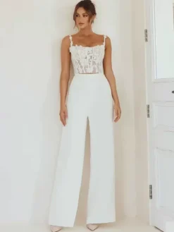Two-piece wedding dress Satin Fabric Square Neck Two-piece Floor-Length Lace-up Sleeveless