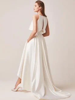 Two-piece wedding dress Satin Fabric Sweetheart Neck Two-piece With Train Wedding Dress Functional Buttons Sleeveless