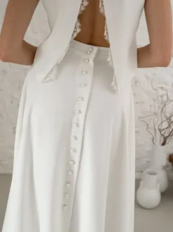 Two-piece wedding dress Satin Fabric Jewel Neck Two-piece Tea-Length Backless Sleeveless