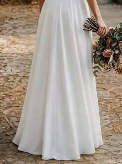 Two-piece Wedding Dress Stretch Crepe Jewel Neck Floor-Length Zipper Short Sleeves Floor Length